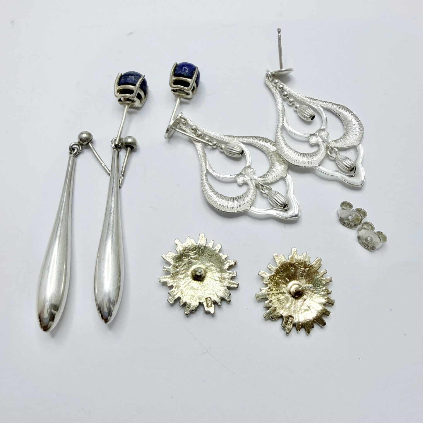 4 Vintage Pair of Solid Silver Earrings. Job-lot.
