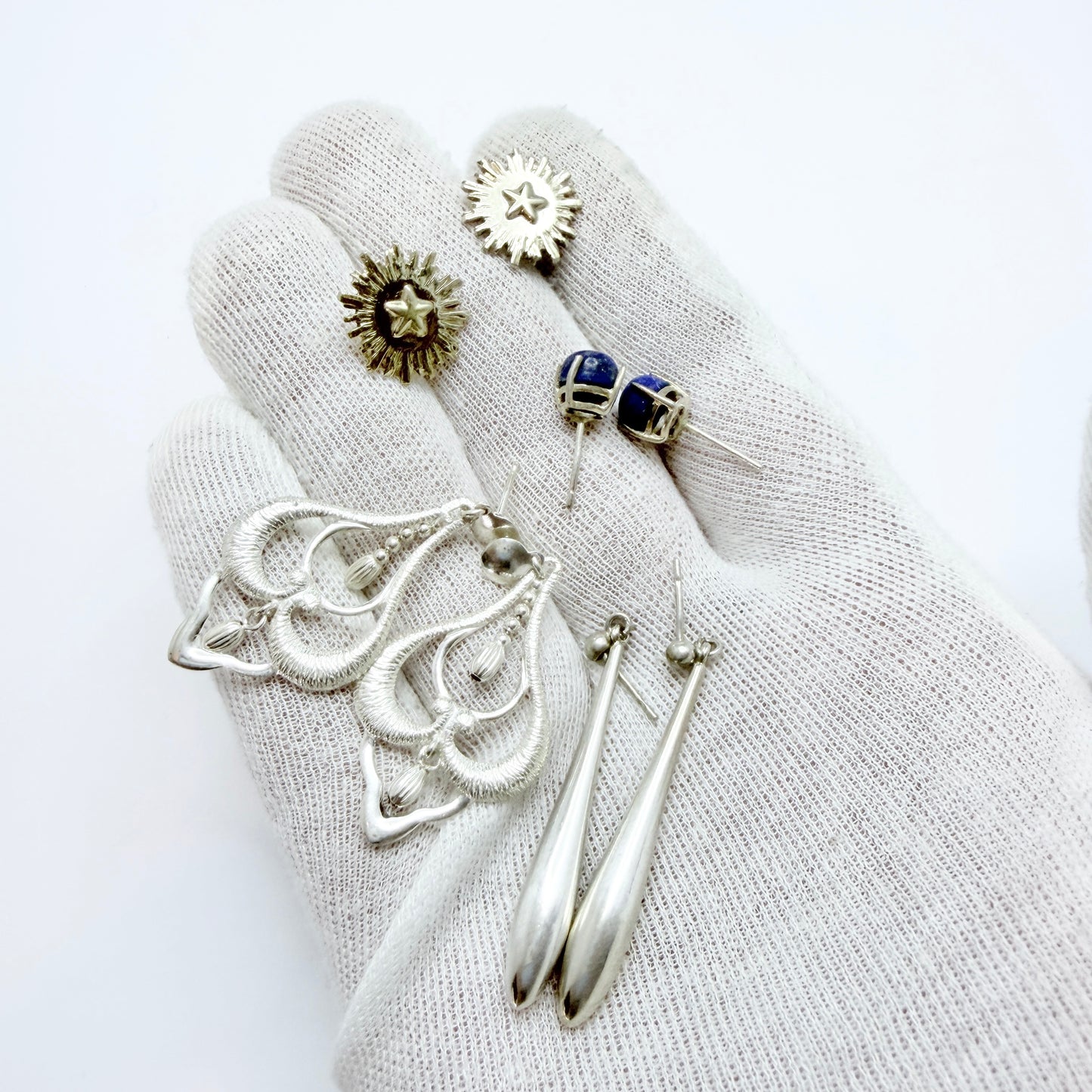 4 Vintage Pair of Solid Silver Earrings. Job-lot.