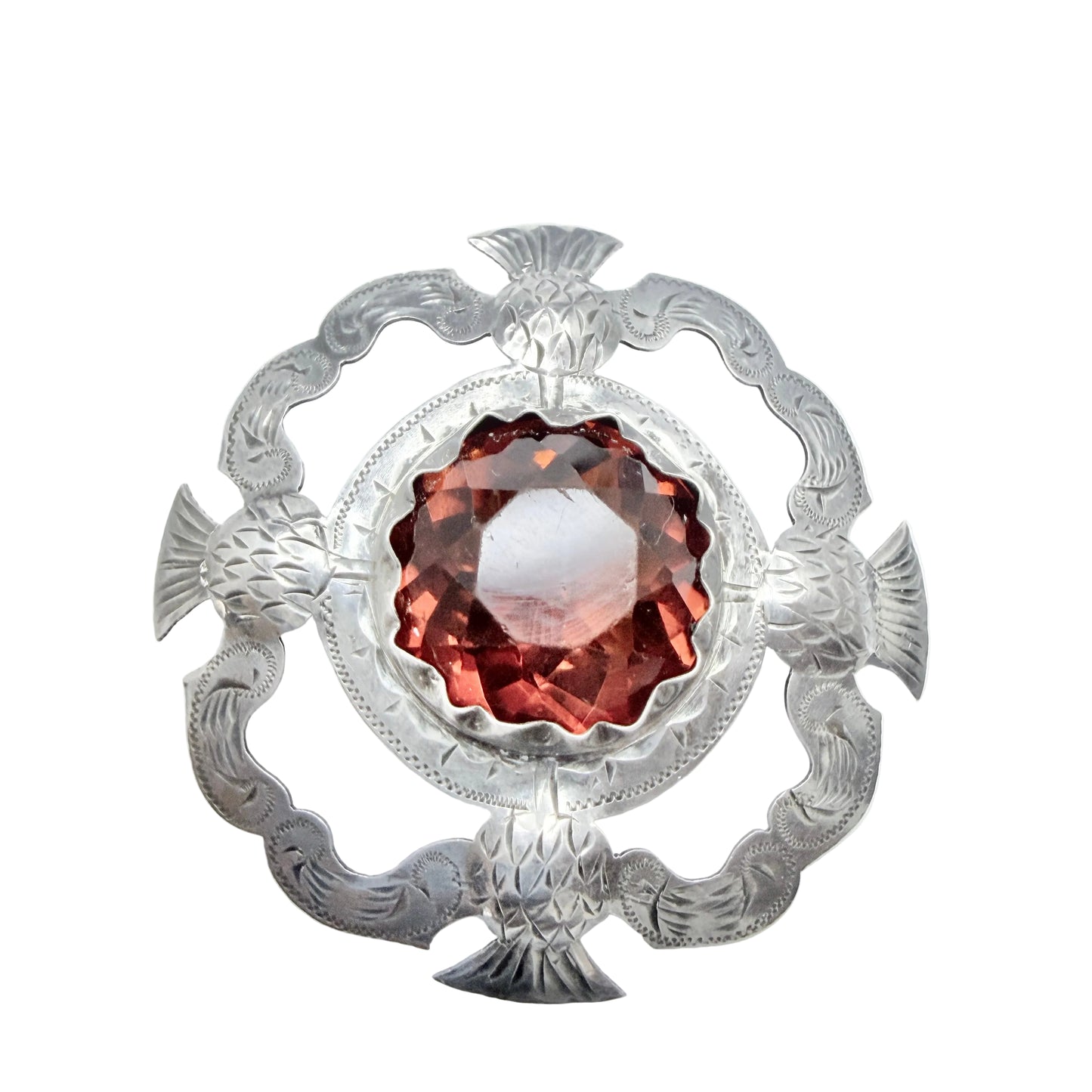 Antique Solid Silver Thistle Cairngorm Paste Brooch