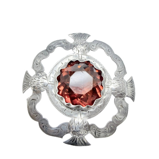 Antique Solid Silver Thistle Cairngorm Paste Brooch