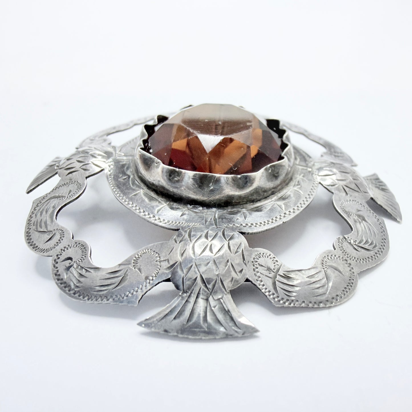Antique Solid Silver Thistle Cairngorm Paste Brooch