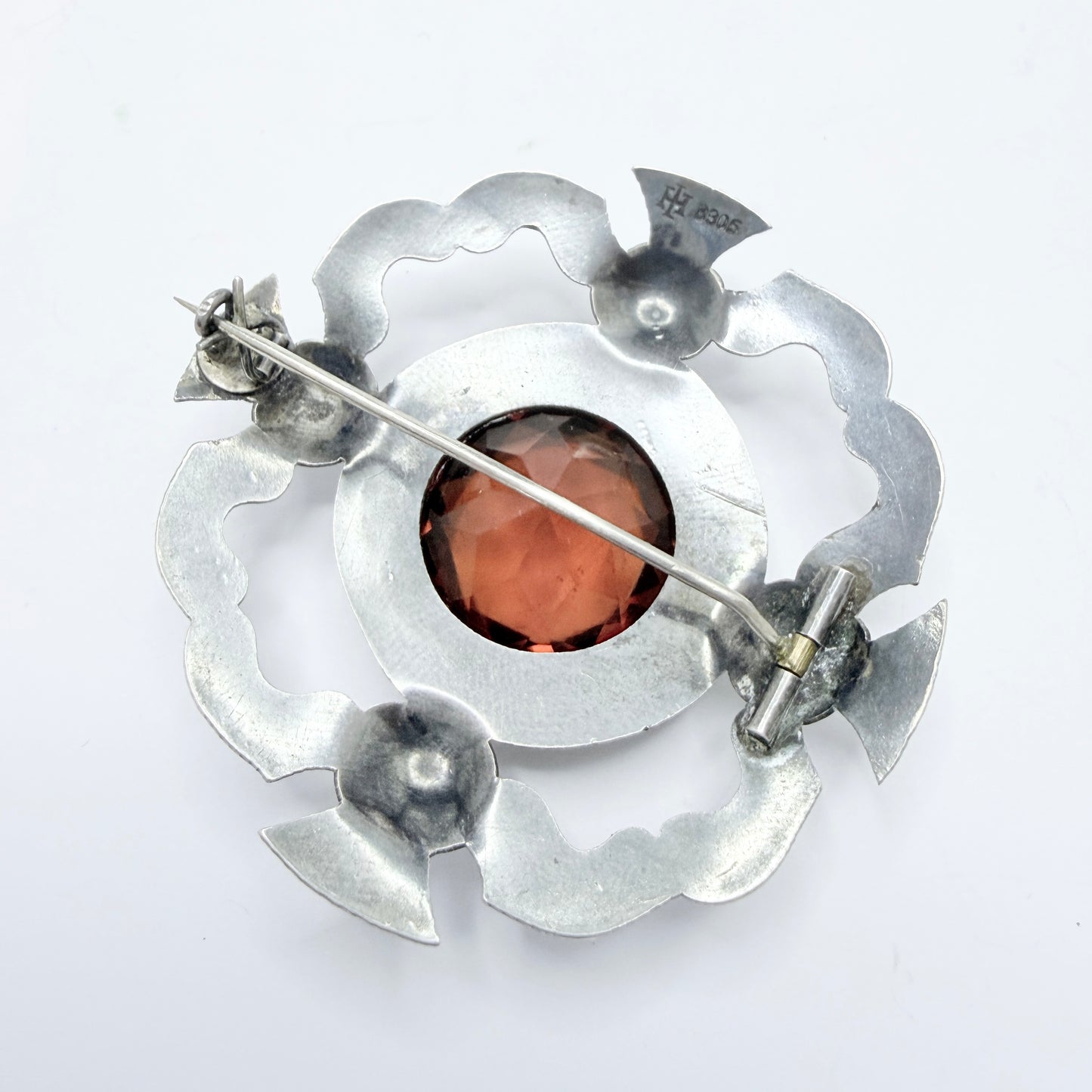 Antique Solid Silver Thistle Cairngorm Paste Brooch