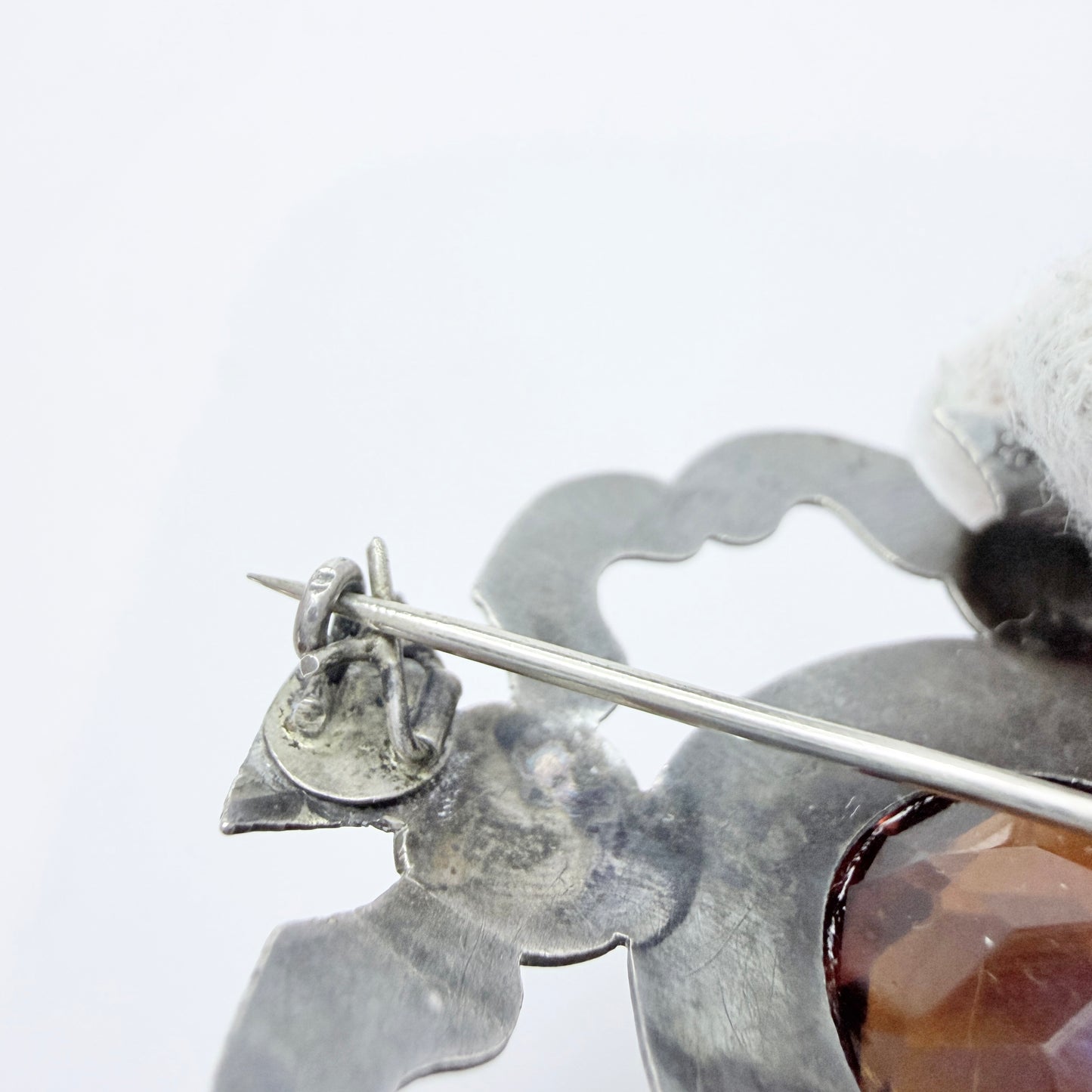 Antique Solid Silver Thistle Cairngorm Paste Brooch