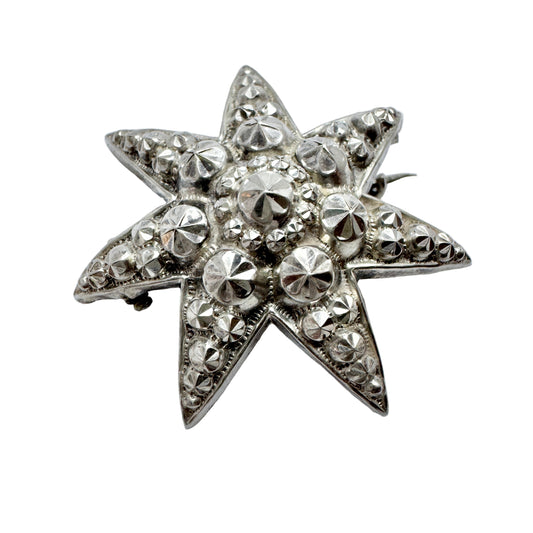 Sweden early 1900s. Antique Solid Silver Star Brooch.
