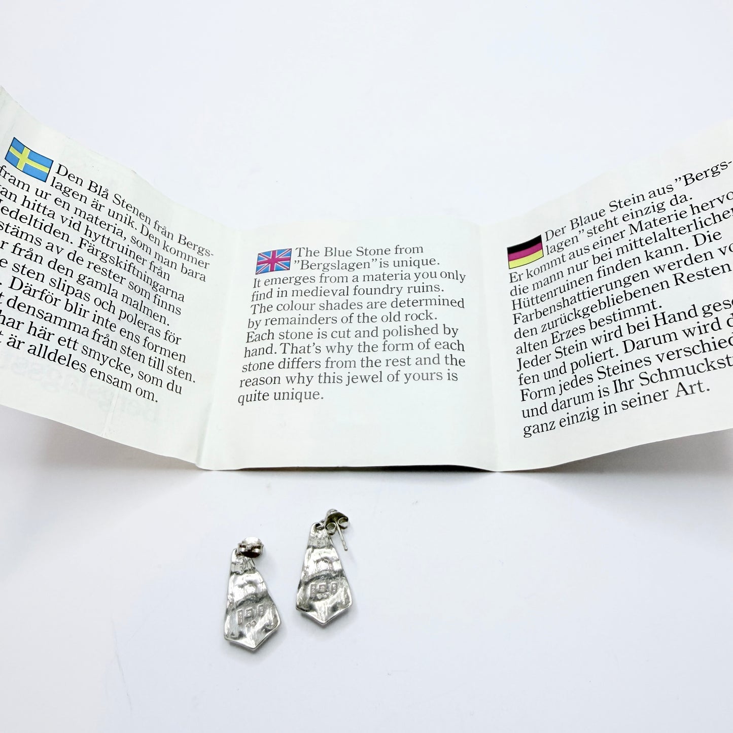 O Nordström, Sweden 1970-80s. Vintage Sterling Silver Bergslagen-stone Earrings.