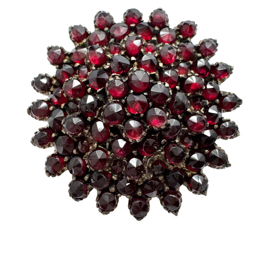 Antique c year 1900 Bohemian Garnet Gilt Metal Brooch
