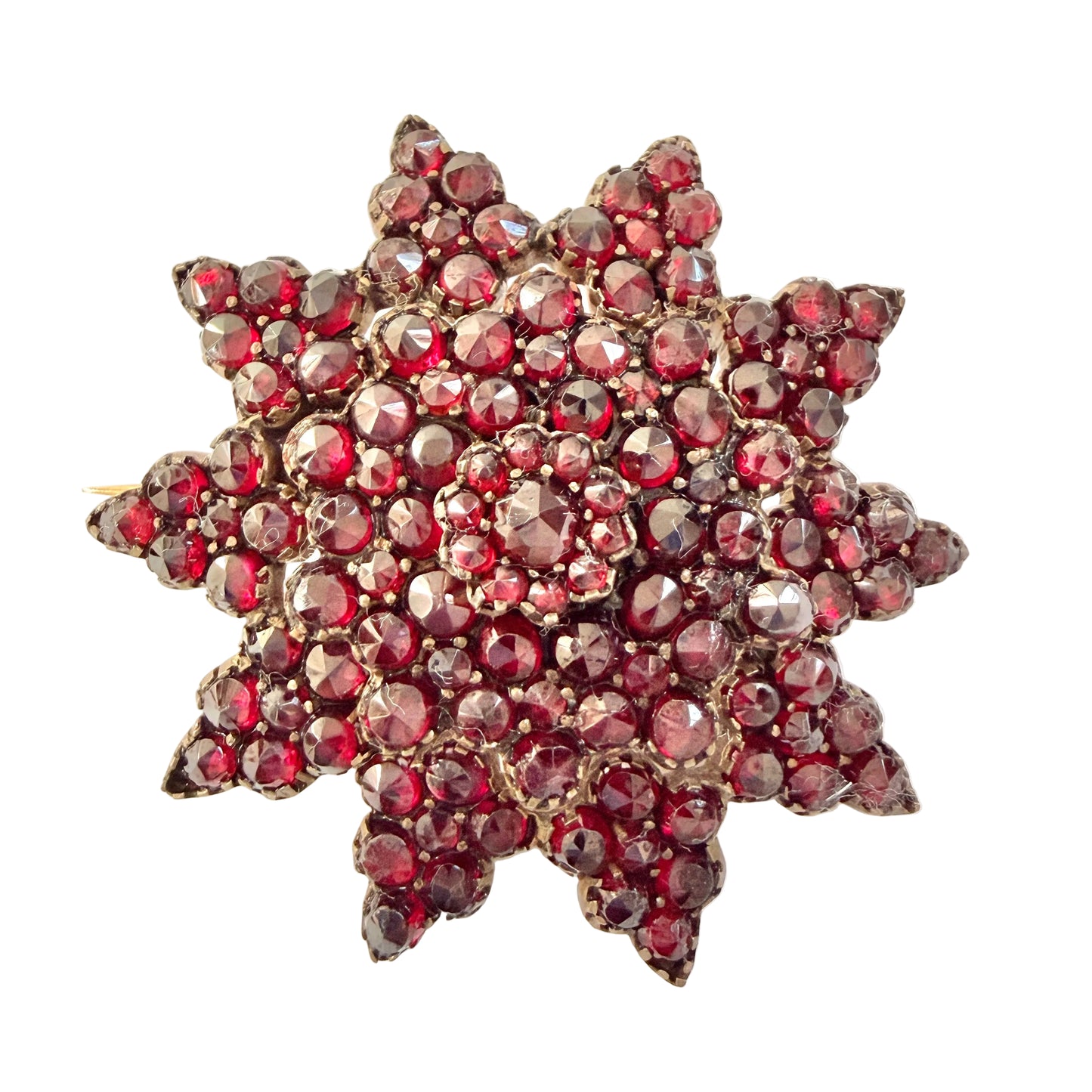 Antique Bohemian Garnet Gilt Metal Star Brooch.