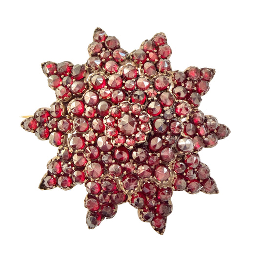 Antique Bohemian Garnet Gilt Metal Star Brooch.