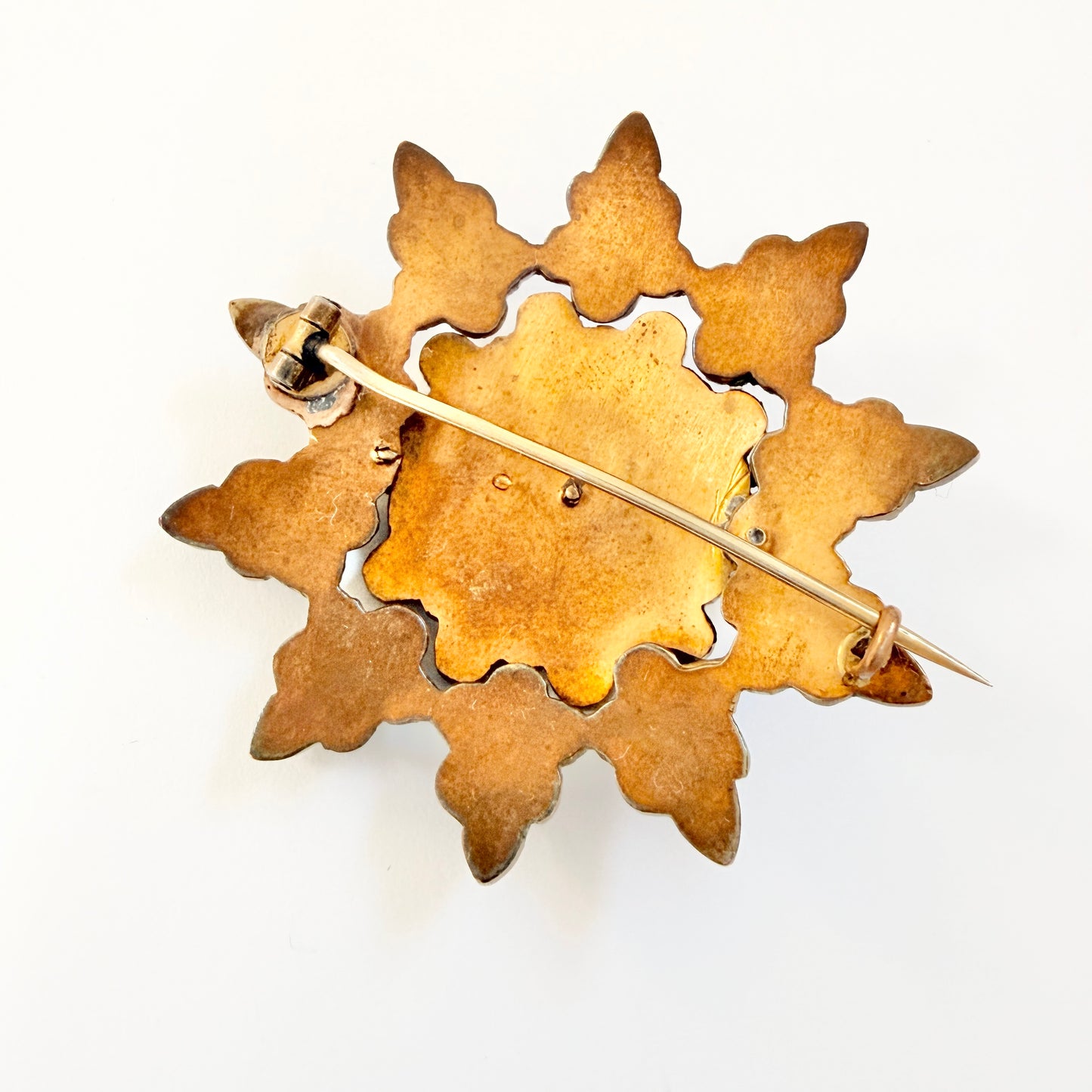 Antique Bohemian Garnet Gilt Metal Star Brooch.