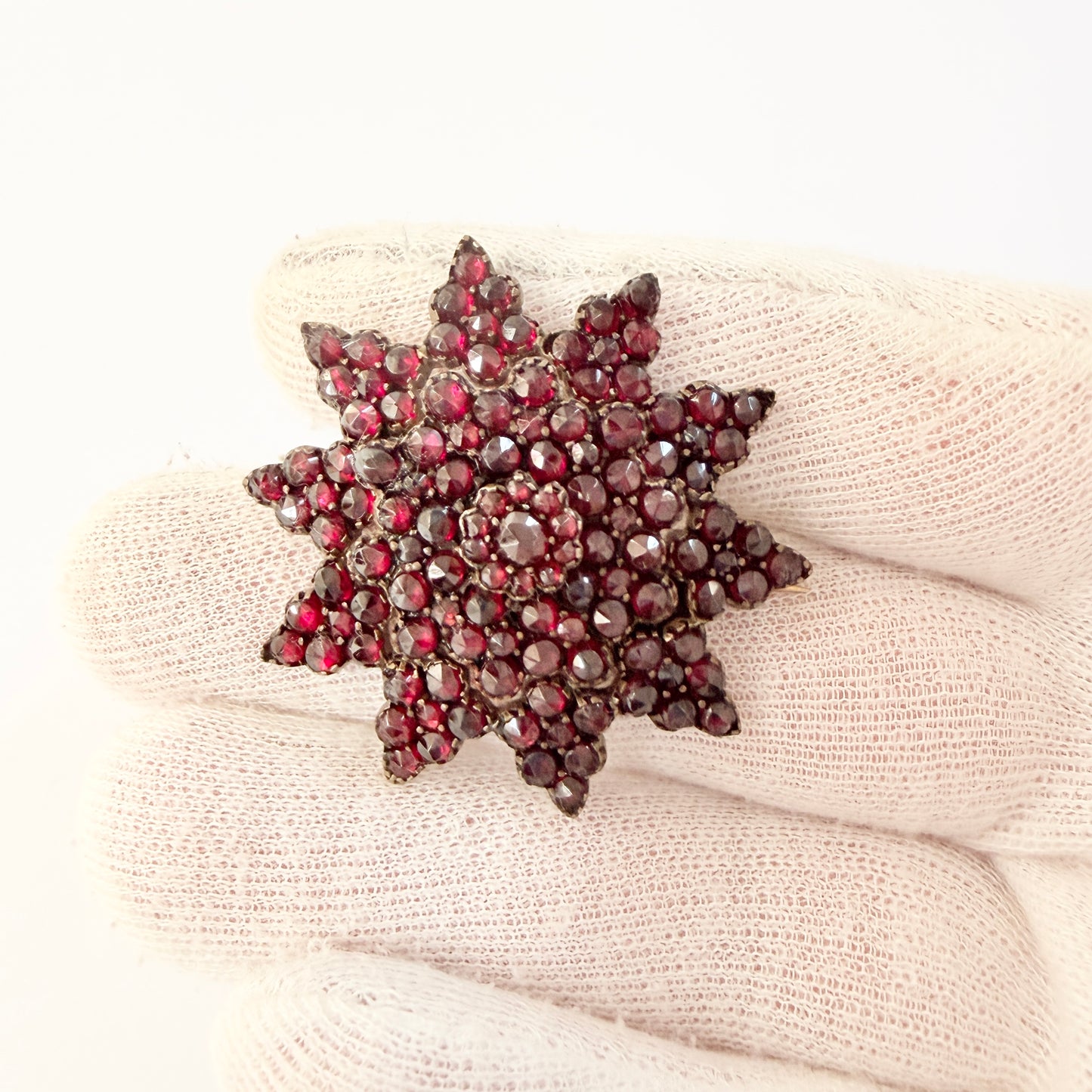 Antique Bohemian Garnet Gilt Metal Star Brooch.