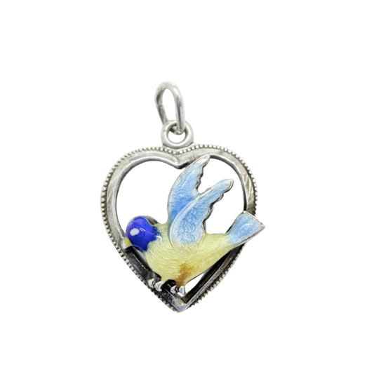 Vintage 1950-60s Solid Silver Enamel Bird Charm.