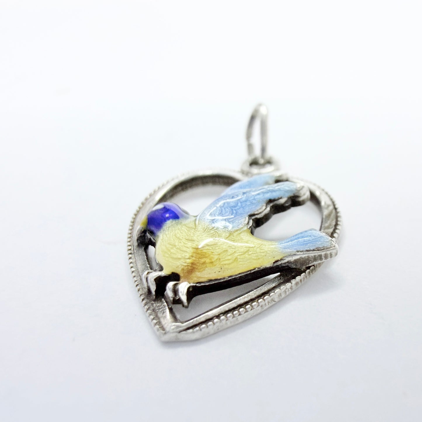 Vintage 1950-60s Solid Silver Enamel Bird Charm.