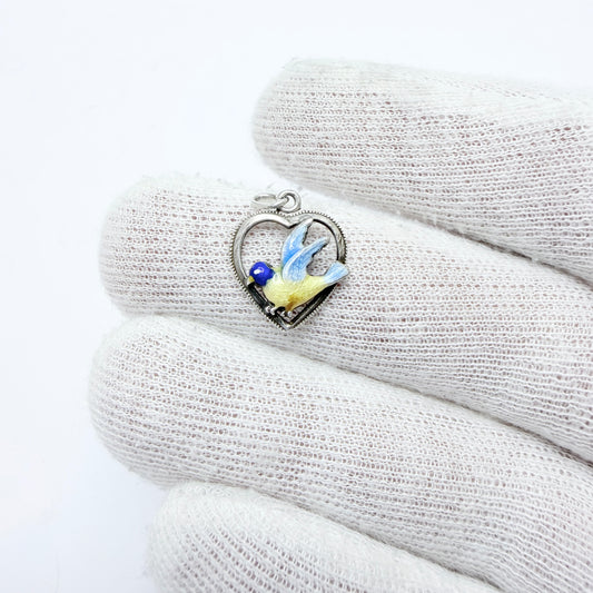 Vintage 1950-60s Solid Silver Enamel Bird Charm.