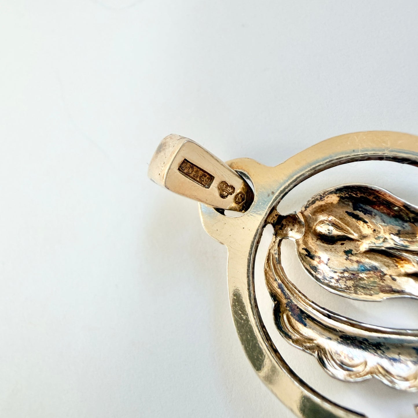 G Dahlgren, Sweden c 1950. Vintage Floral Gilt Solid SIlver Pendant.
