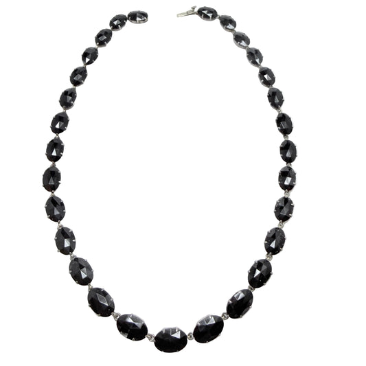 Vintage / Antique c 1920-1930 French Jet Rivière Solid Silver Necklace