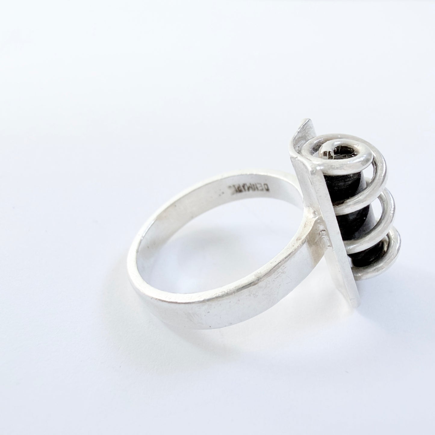 Ibsen & Weeke, Denmark 1960s. Sterling Silver Caged Dark Blue Hardstone Ring.