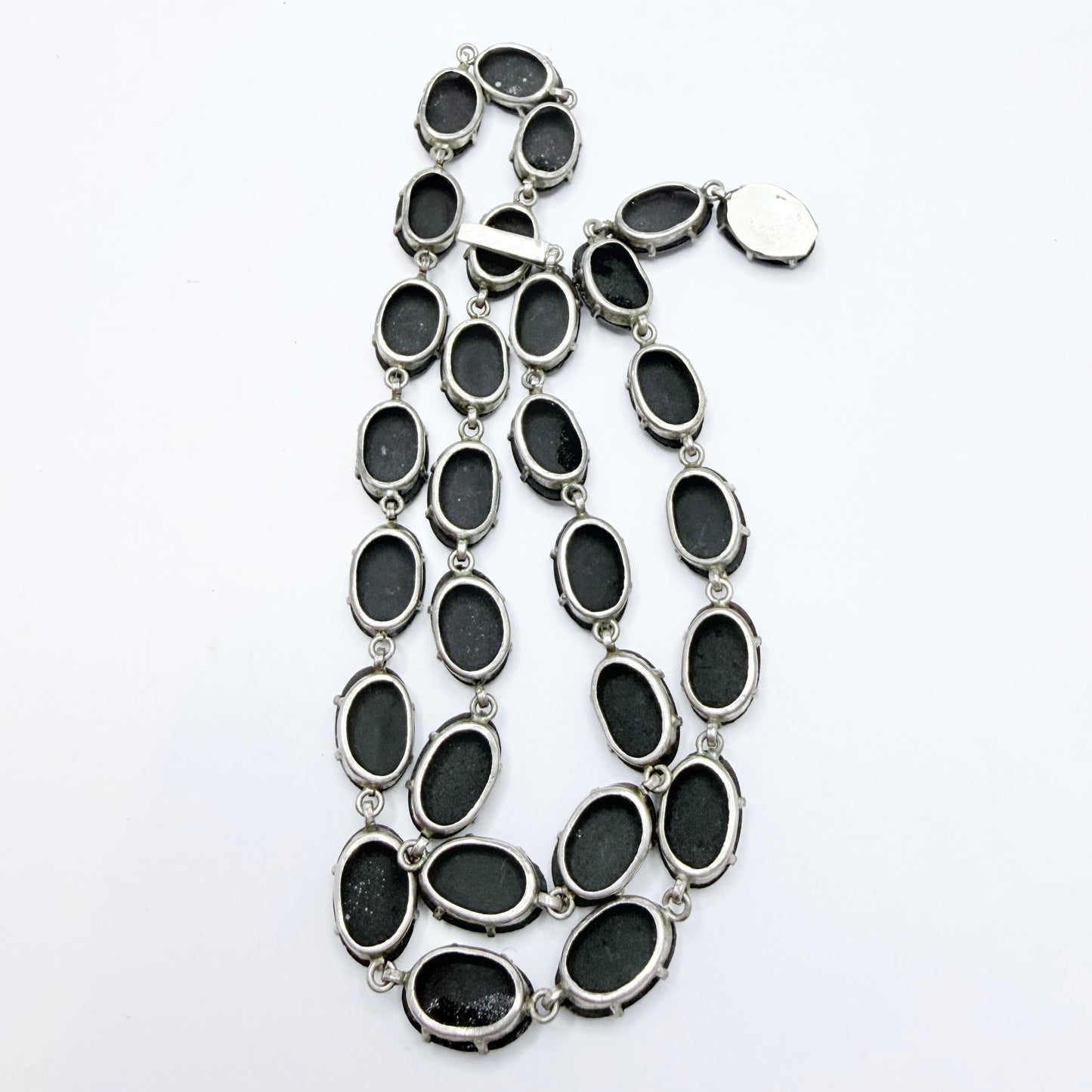 Vintage / Antique c 1920-1930 French Jet Rivière Solid Silver Necklace