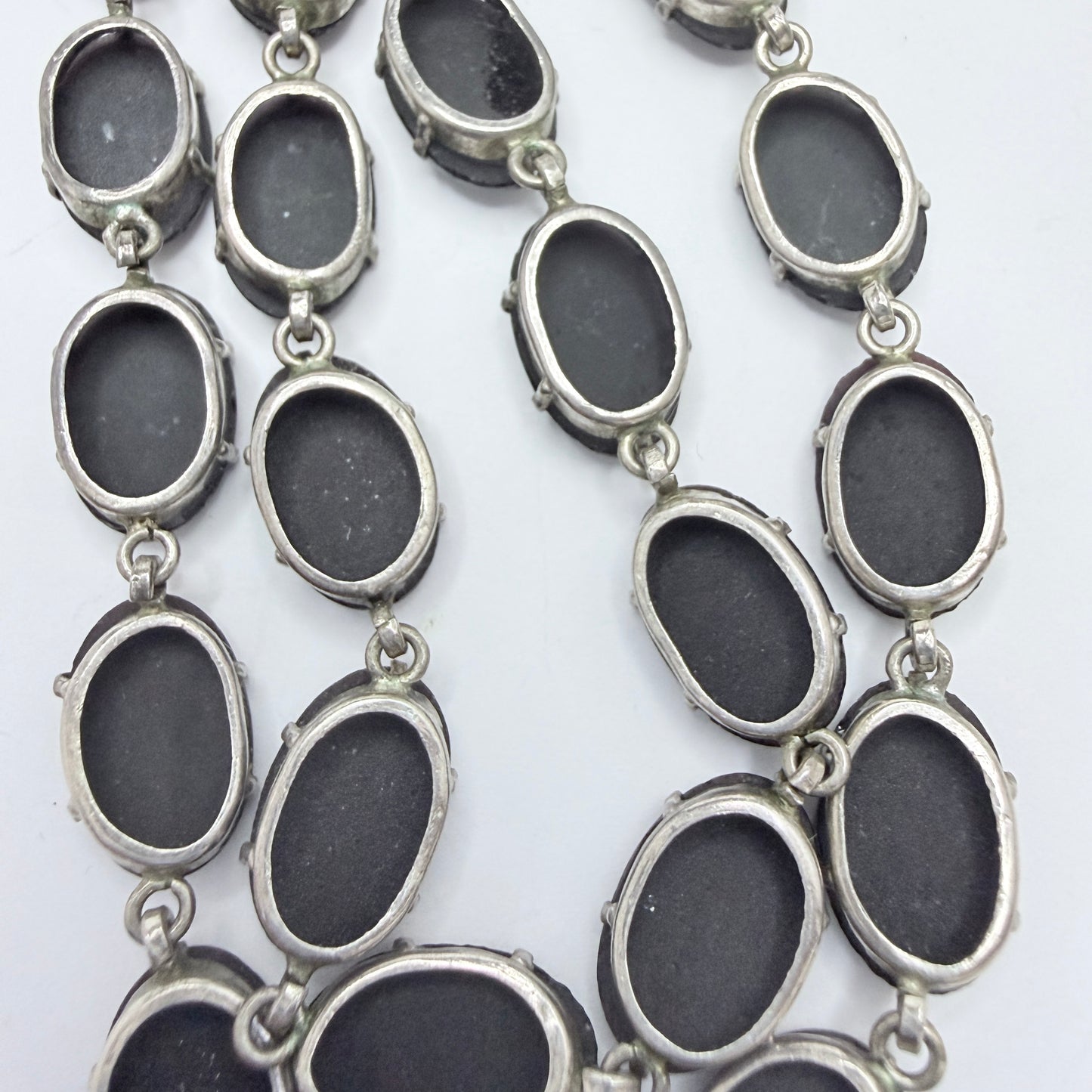 Vintage / Antique c 1920-1930 French Jet Rivière Solid Silver Necklace