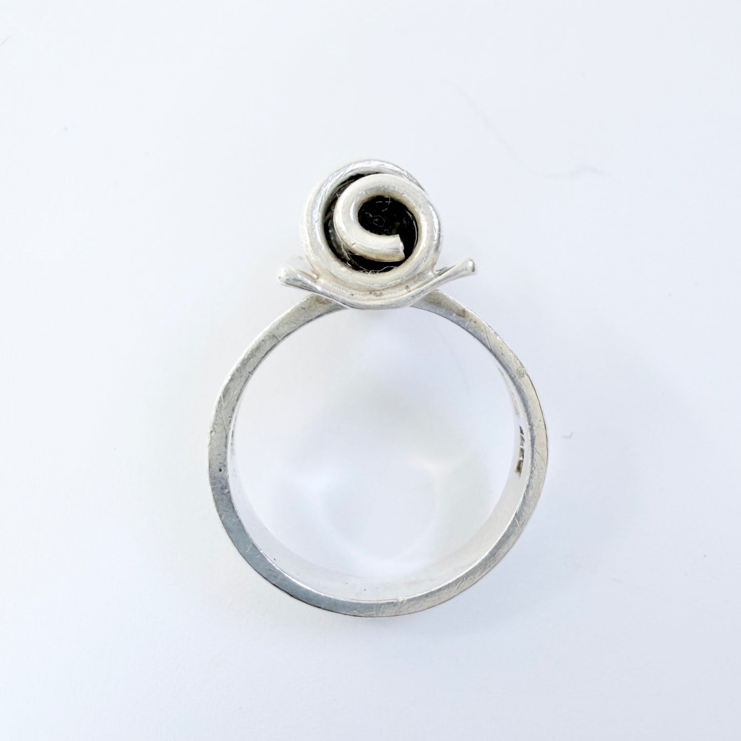 Ibsen & Weeke, Denmark 1960s. Sterling Silver Caged Dark Blue Hardstone Ring.