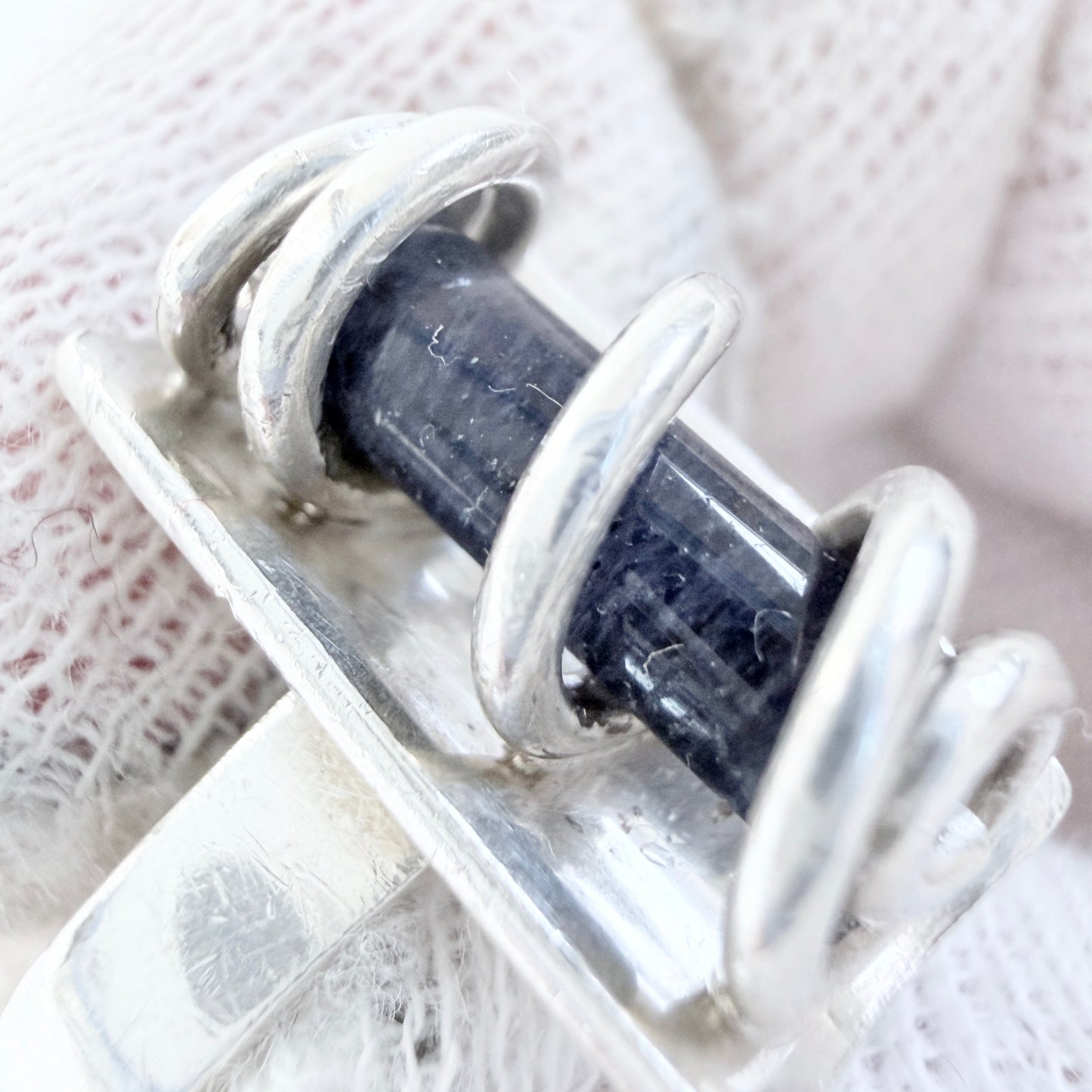 Ibsen & Weeke, Denmark 1960s. Sterling Silver Caged Dark Blue Hardstone Ring.