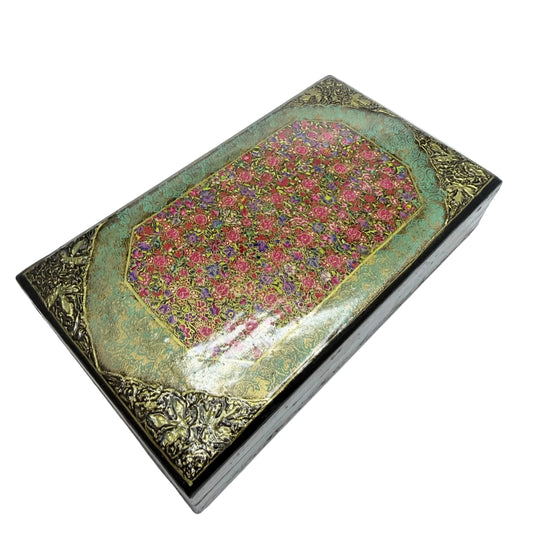 Kashmir, India. Vintage Paper Mache Jewelry Box.