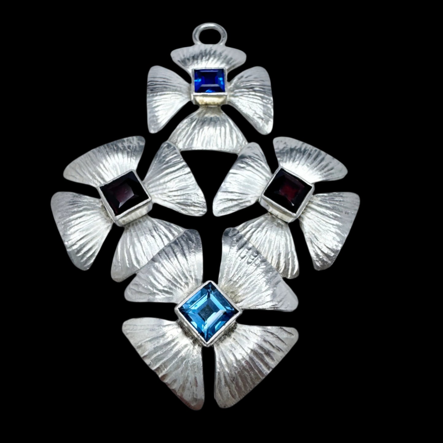 Sweden. Large Vintage Sterling Silver Synthetic Spinels Pendant.