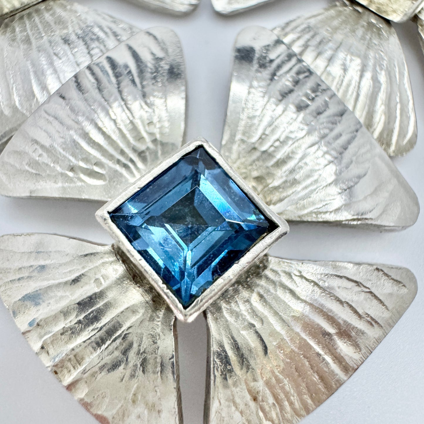 Sweden. Large Vintage Sterling Silver Synthetic Spinels Pendant.