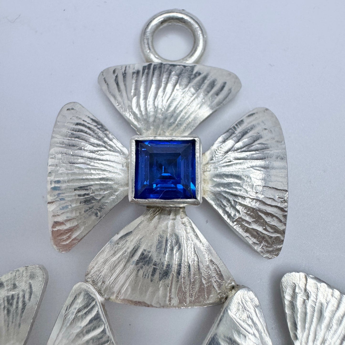 Sweden. Large Vintage Sterling Silver Synthetic Spinels Pendant.