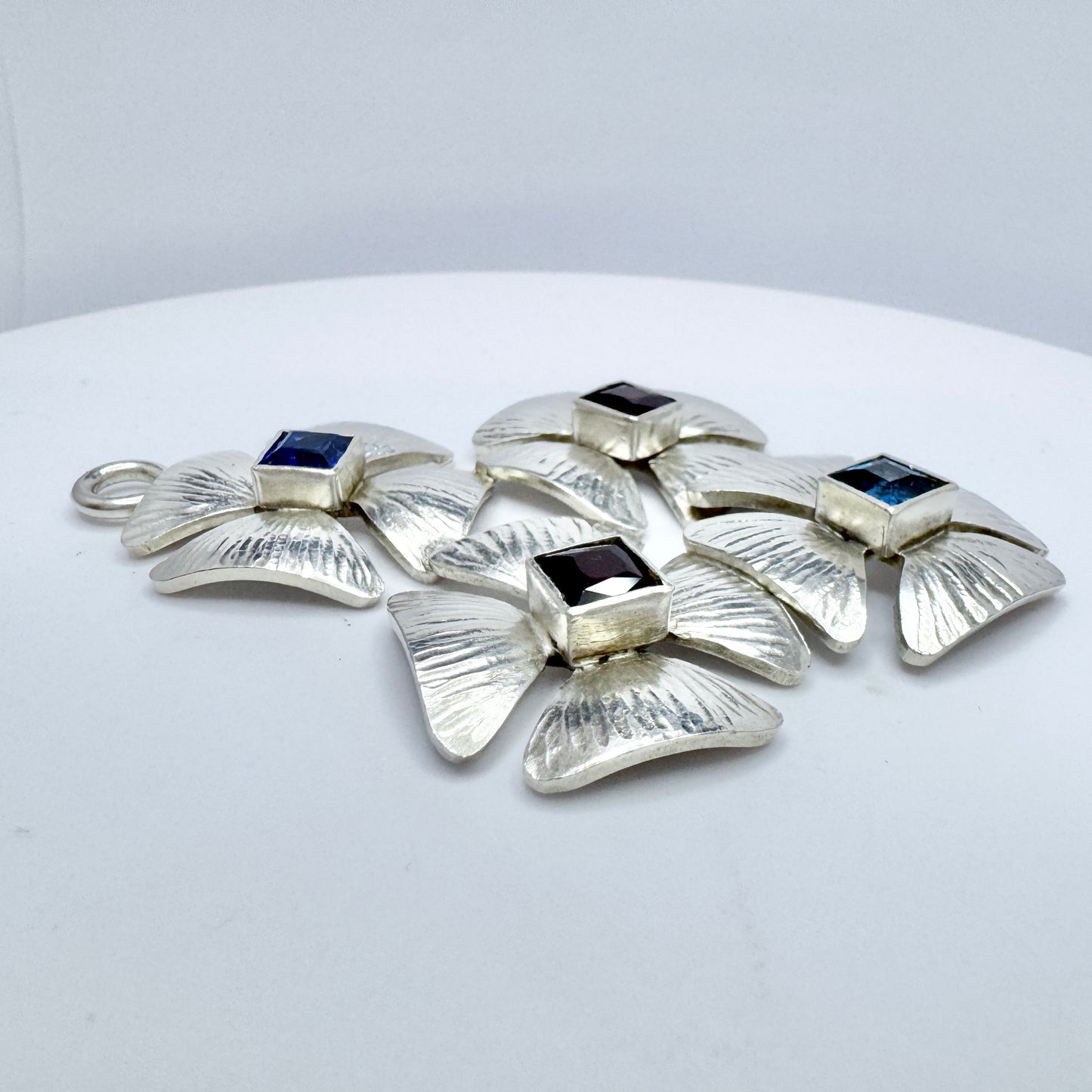 Sweden. Large Vintage Sterling Silver Synthetic Spinels Pendant.