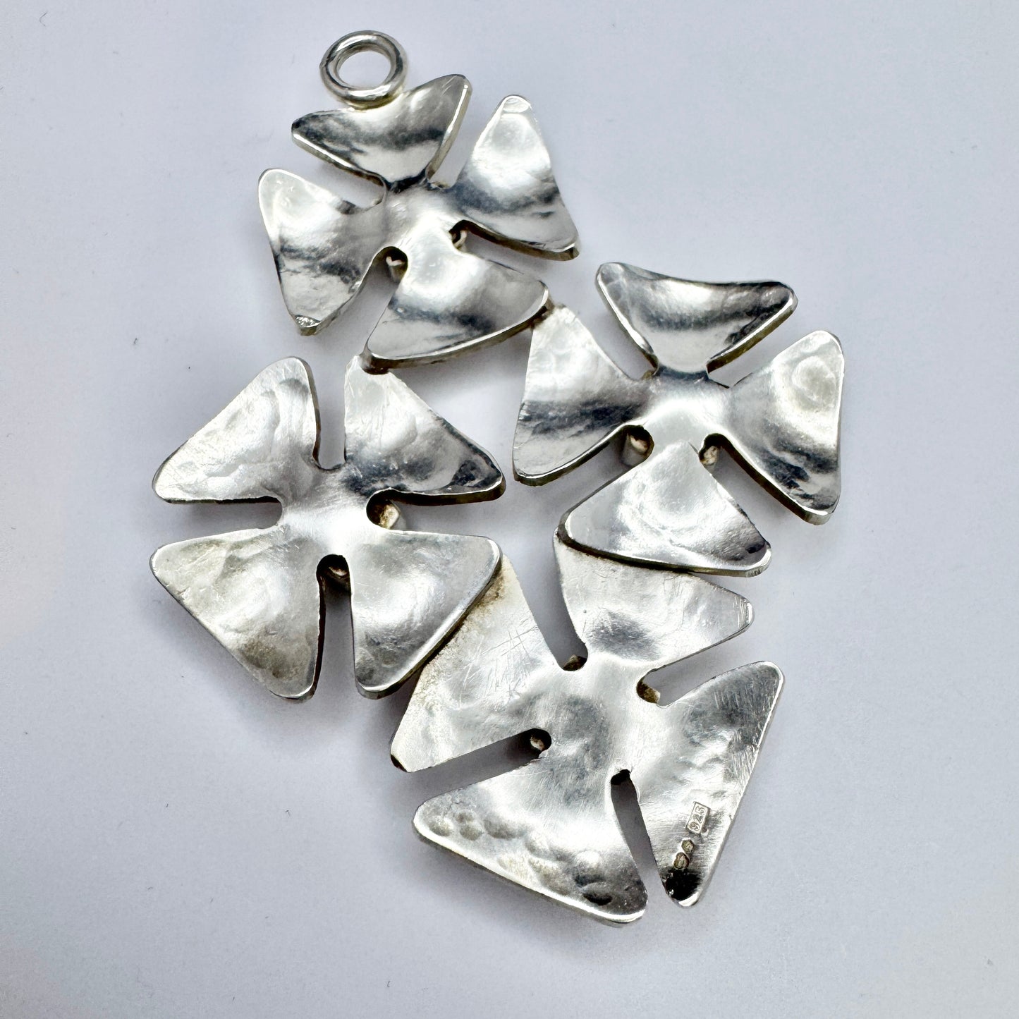 Sweden. Large Vintage Sterling Silver Synthetic Spinels Pendant.