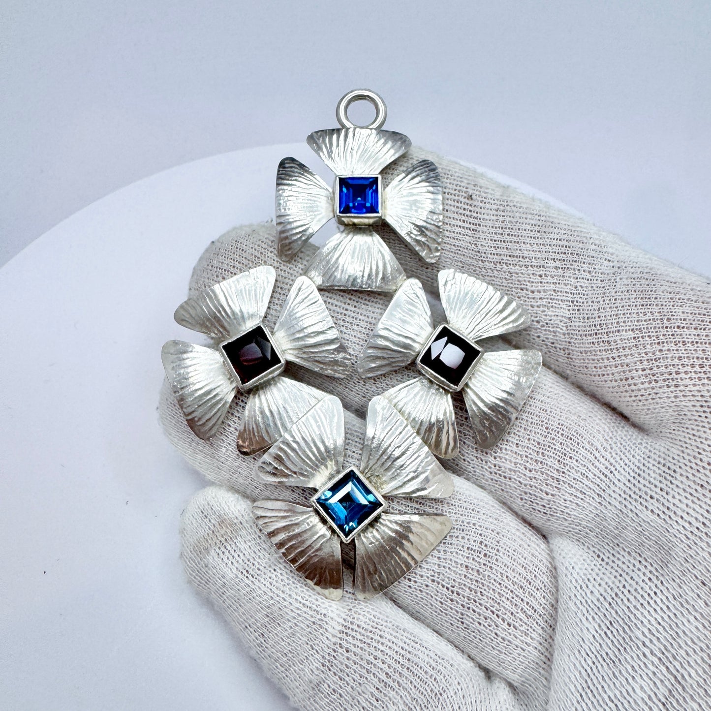 Sweden. Large Vintage Sterling Silver Synthetic Spinels Pendant.