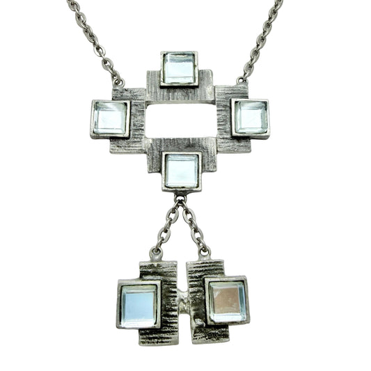 Sweden 1970s. Bold Vintage Brutalist Pewter Blue Resin Pendant Necklace.