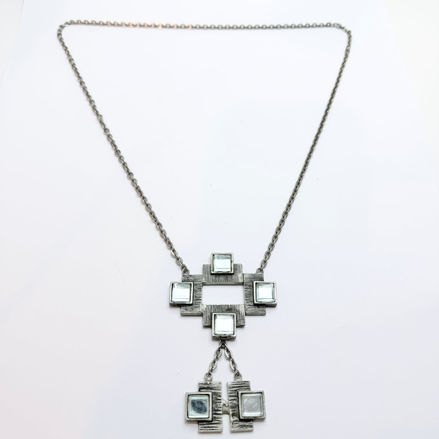 Sweden 1970s. Bold Vintage Brutalist Pewter Blue Resin Pendant Necklace.