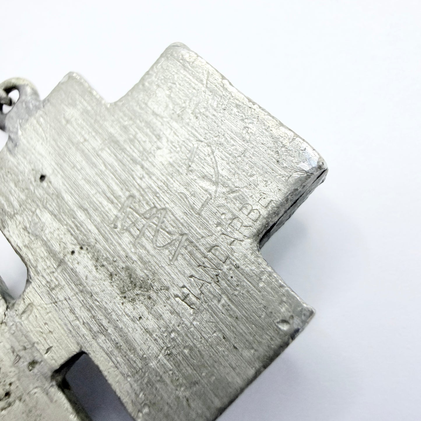 Sweden 1970s. Bold Vintage Brutalist Pewter Blue Resin Pendant Necklace.