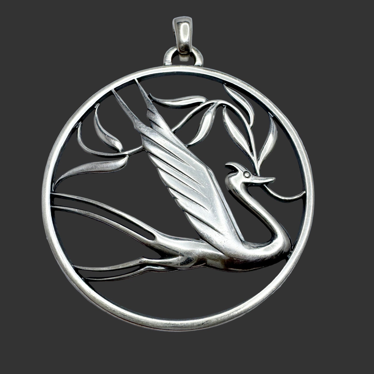 G Dahlgren, Sweden 1944. Large Vintage WW2-era Sterling Silver Swallow of Peace Pendant