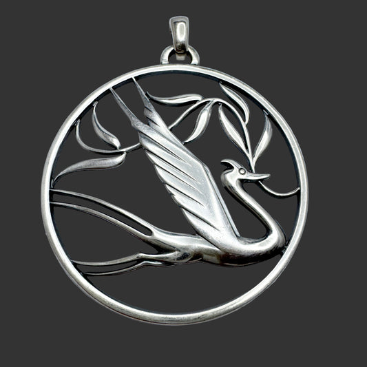 G Dahlgren, Sweden 1944. Large Vintage WW2-era Sterling Silver Swallow of Peace Pendant
