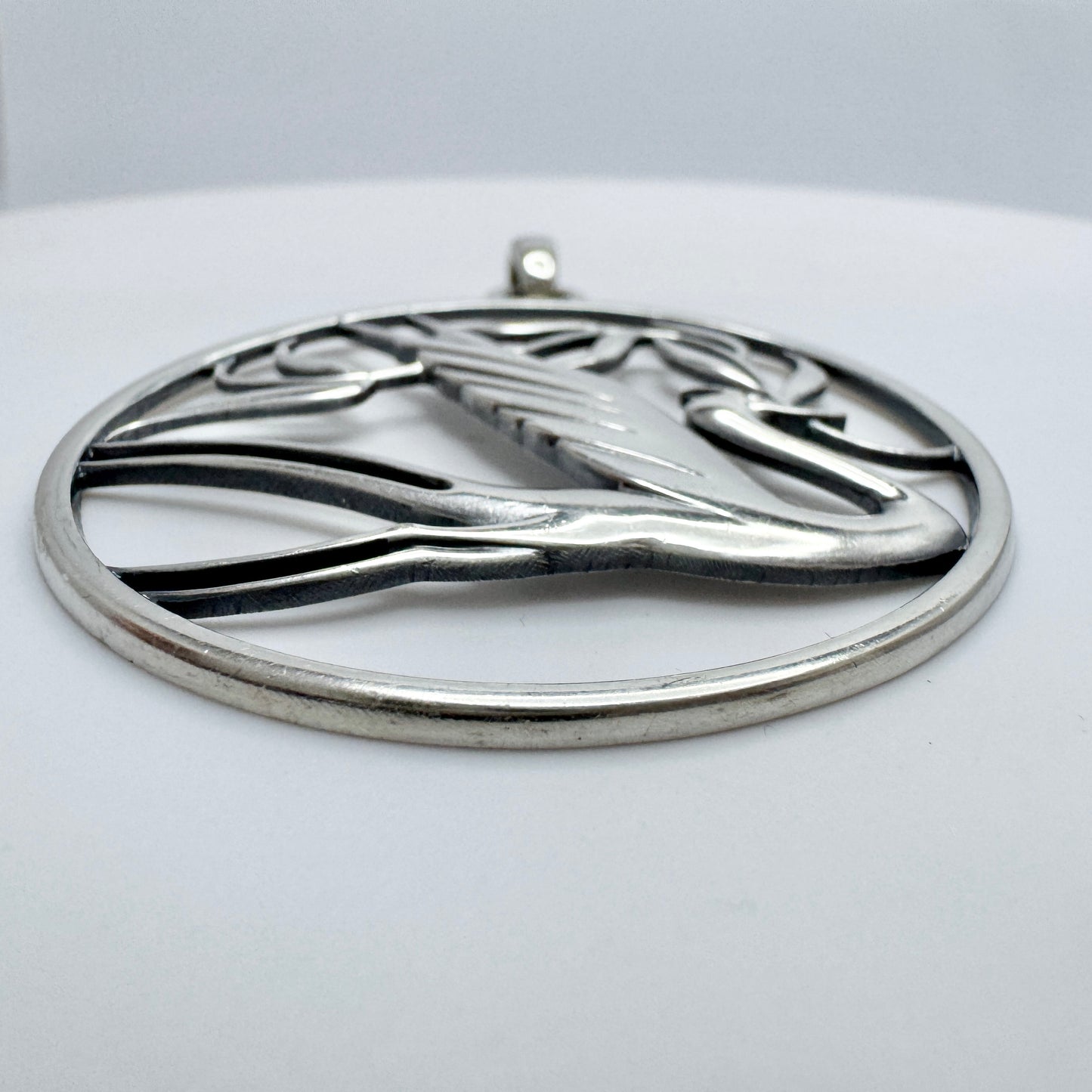 G Dahlgren, Sweden 1944. Large Vintage WW2-era Sterling Silver Swallow of Peace Pendant