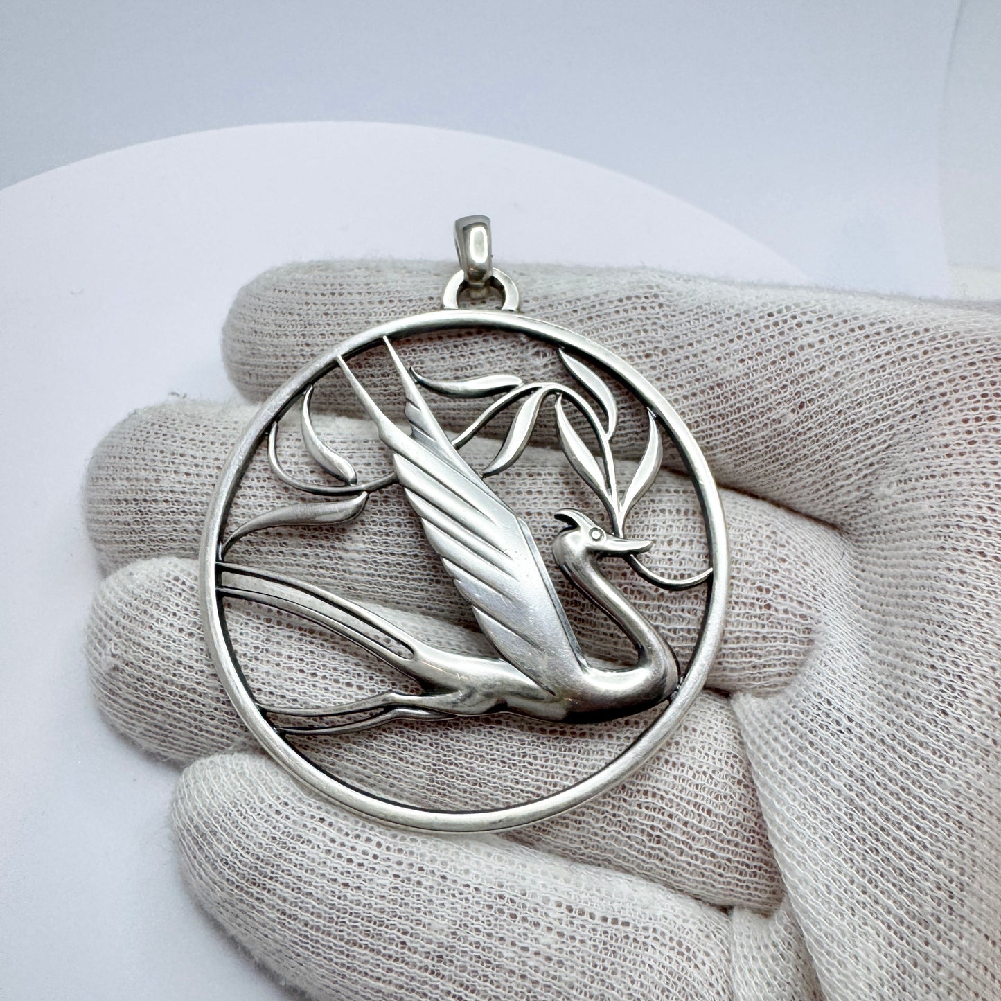 G Dahlgren, Sweden 1944. Large Vintage WW2-era Sterling Silver Swallow of Peace Pendant