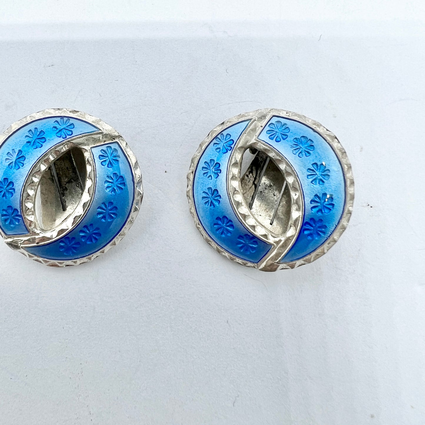 Andresen & Scheinpflug, Norway c 1950s. Sterling Silver Blue Enamel Necklace + Earrings.