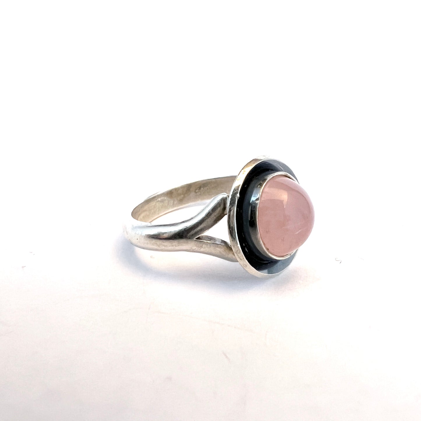 Niels Erik From, Denmark 1950s. Sterling Silver Rose Quartz Ring.