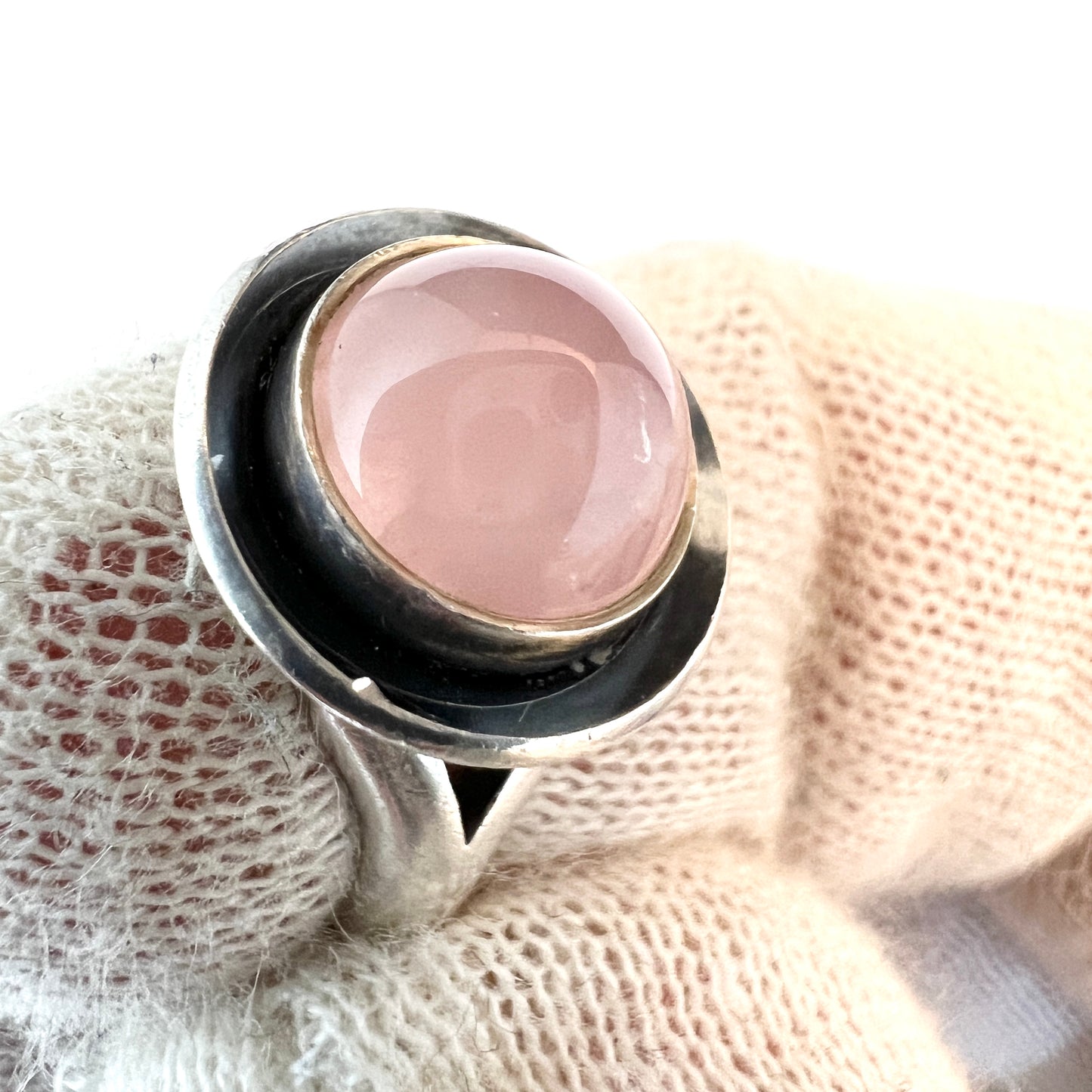 Niels Erik From, Denmark 1950s. Sterling Silver Rose Quartz Ring.