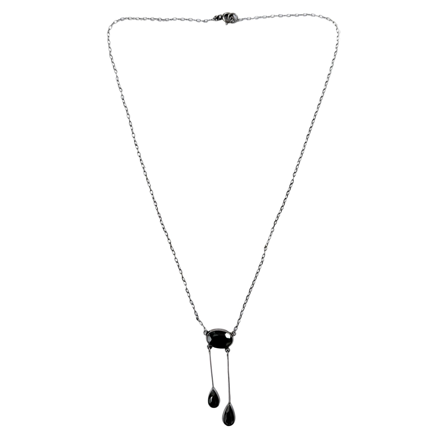 Antique ca 1920 Solid Silver Hematite Négligée Necklace.