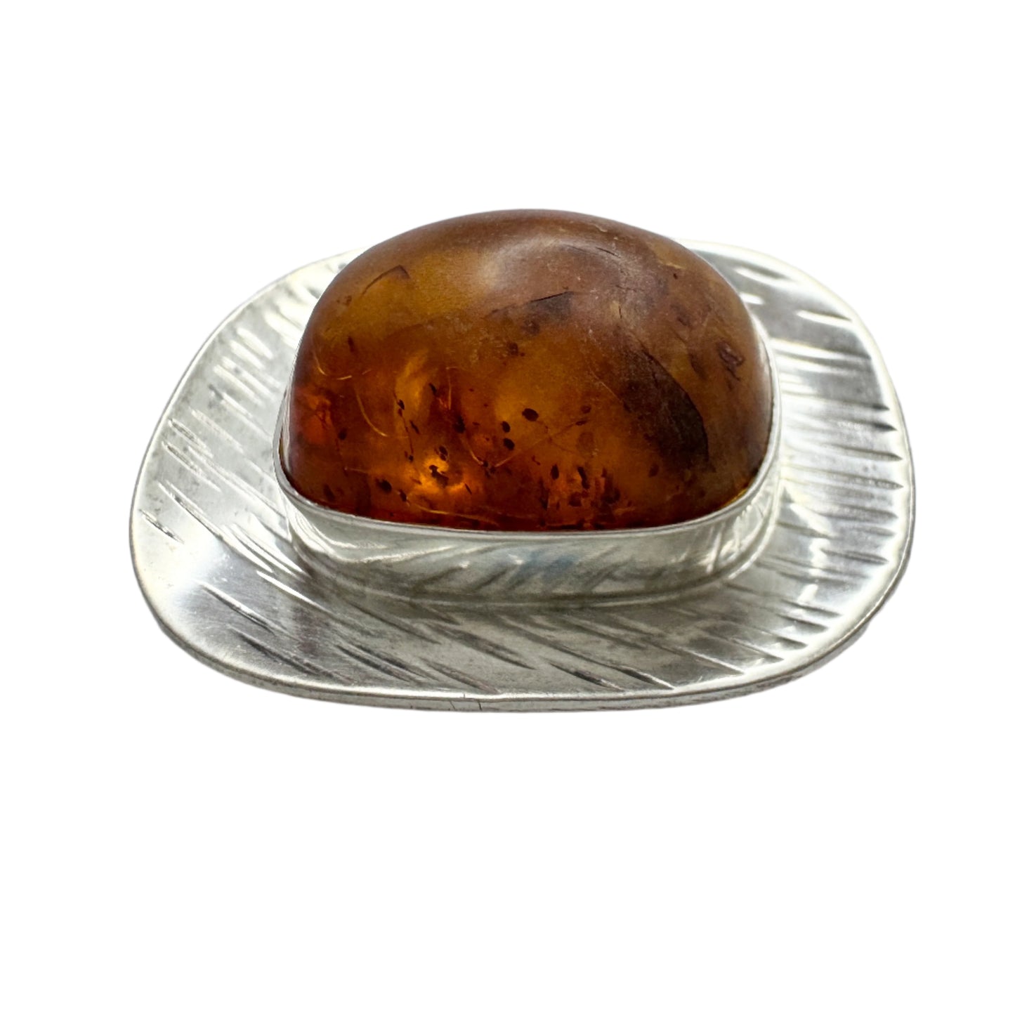 Germany. Vintage Solid Silver Amber Brooch. Handarbeit.