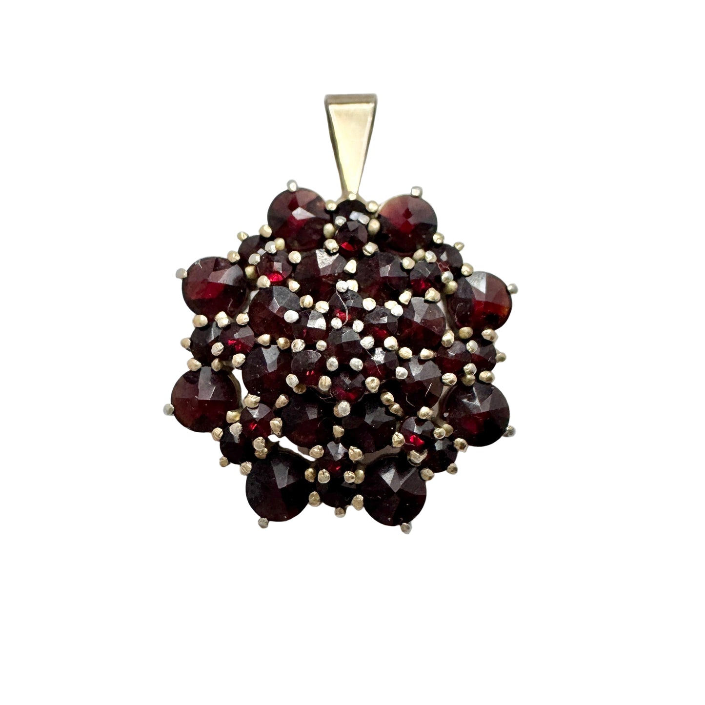 Vintage Solid Silver Garnet Cluster Pendant.