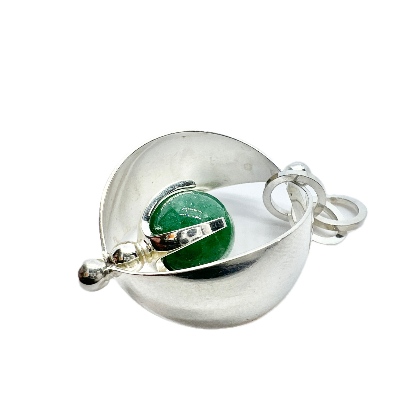 Elis Kauppi, Kupittaan Kulta Finland 1960s. Sterling Silver Spinning Aventurine Ball Pendant.