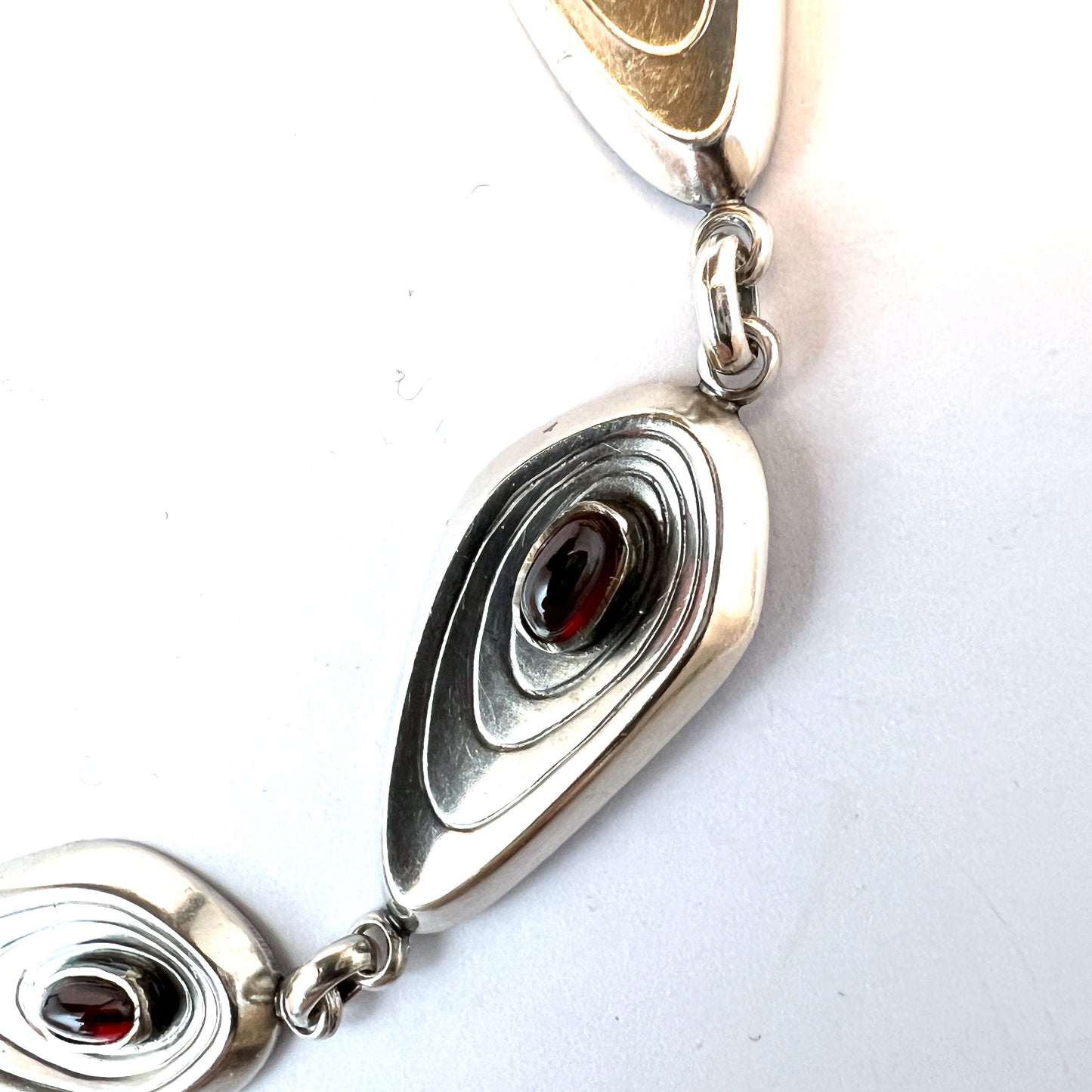 Gillgren for Dahlgren, Sweden 1955. Solid Silver Deep Red Paste Stone Necklace. Signed