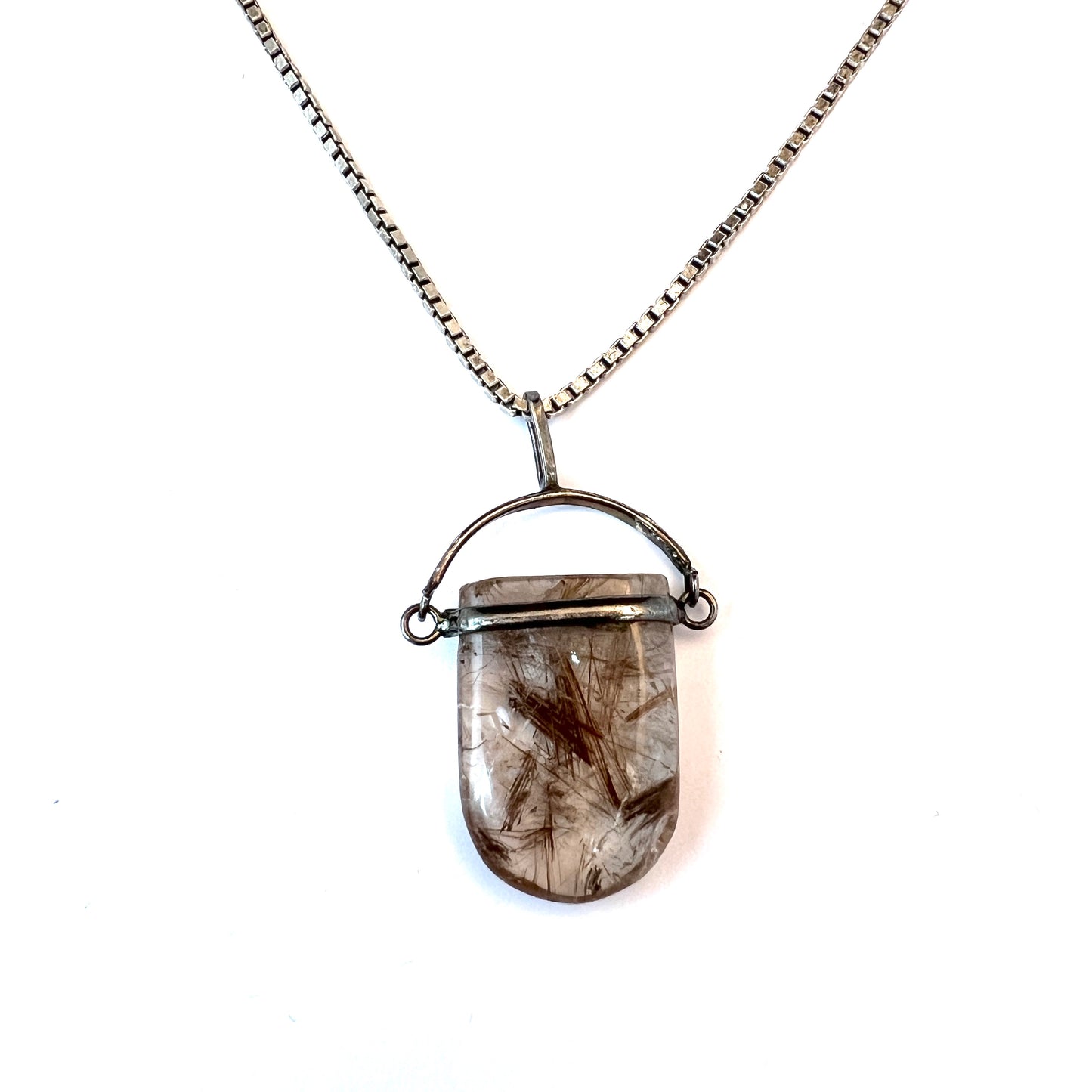 Vintage Sterling Silver Rutilated Quartz Pendant Necklace.