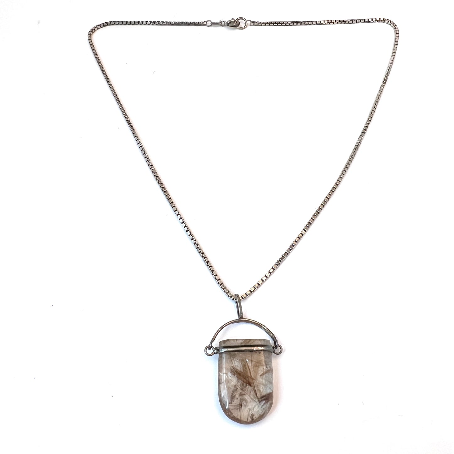 Vintage Sterling Silver Rutilated Quartz Pendant Necklace.