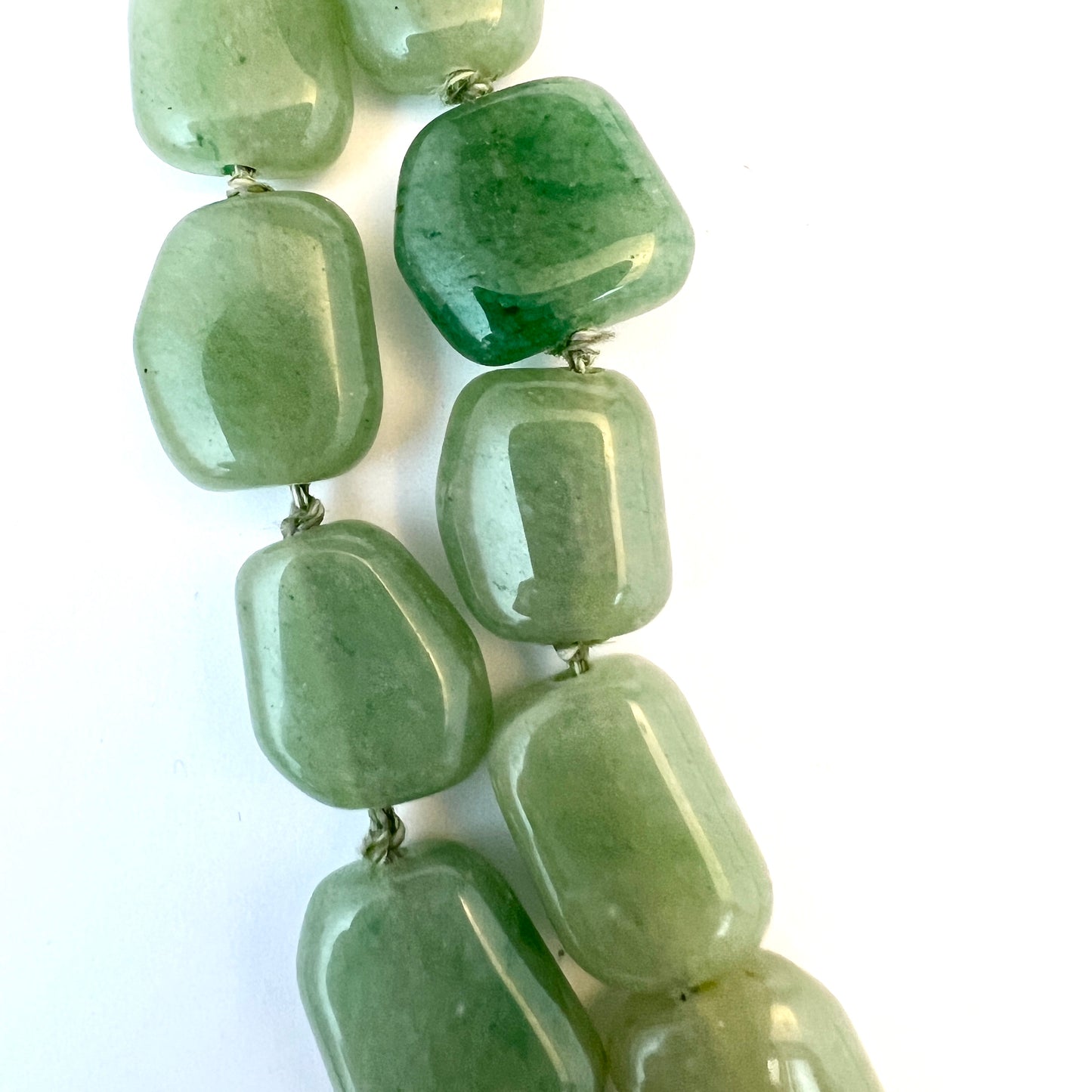 Vintage 1940-50s Two Strand Aventurine Silver Clasp Necklace.