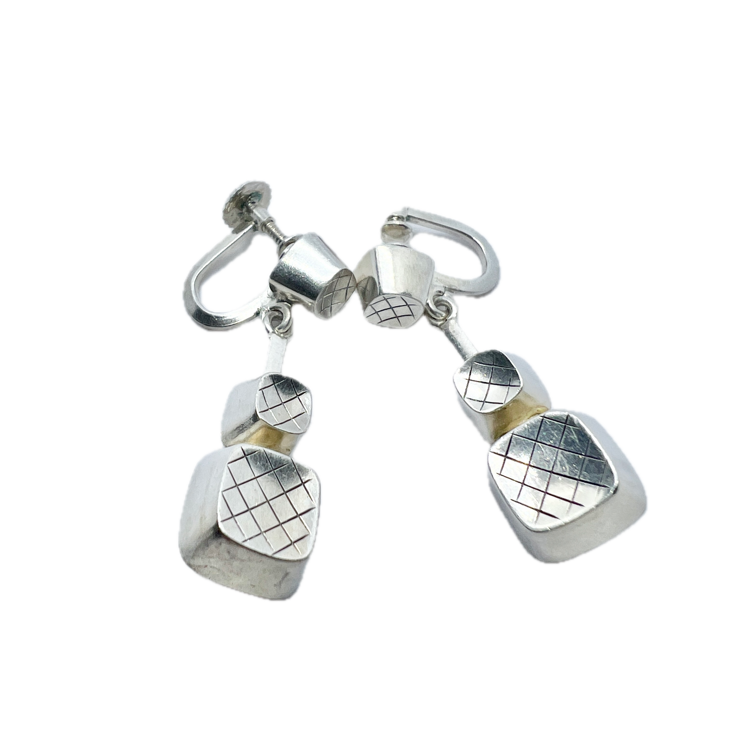 Sigurd Persson for Stigbert, Sweden 1954. Vintage Iconic Cube Design Sterling Silver Earrings.